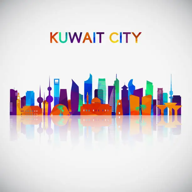 Vector illustration of Kuwait city skyline silhouette in colorful geometric style. Symbol for your design. Vector illustration.