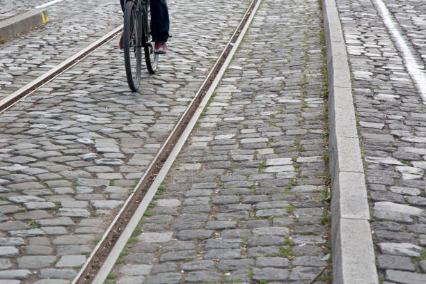 Railway Track and Cyclist; Frankfurt; Germany