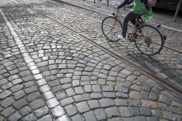 istock Cyclist Riding alongside Railway Tracks, Frankfurt 1167774244