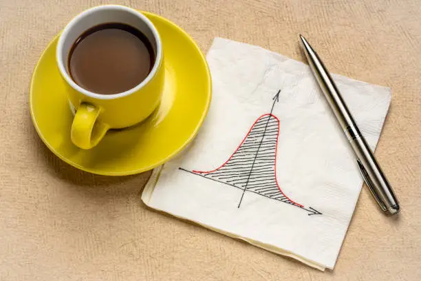 Photo of Gaussian (bell) curve on napkin