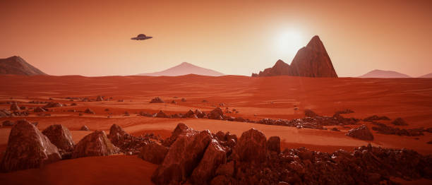 istock ufo hovers over the mars landscape(3d rendering) 1167783471