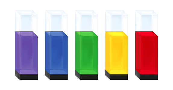 Color rainbow standards for spectroscopy or analytical chemistry isolated on a white background.