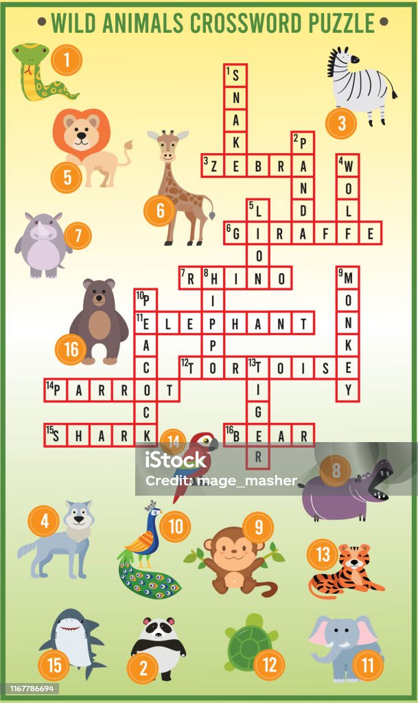Vector Illustration Of Puzzle Crossword In Wild Animals Stock Illustration  - Download Image Now - iStock