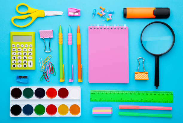 istock Back to school concept on blue background, top view 1167787535