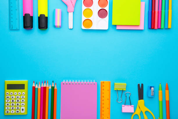 istock Back to school concept on blue background with copy space. Education concept 1167787631
