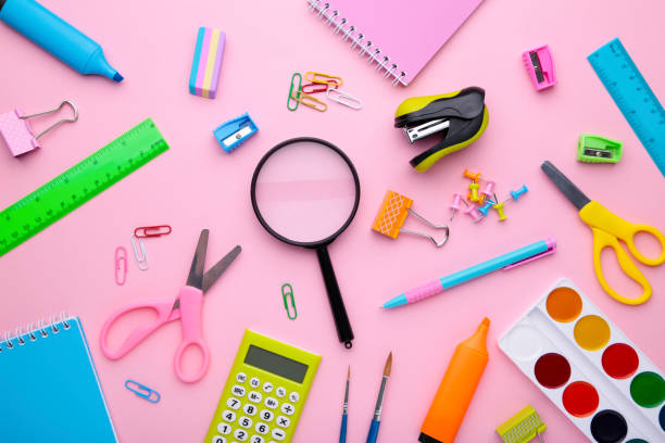 istock Back to school concept on pink background, top view 1167788094