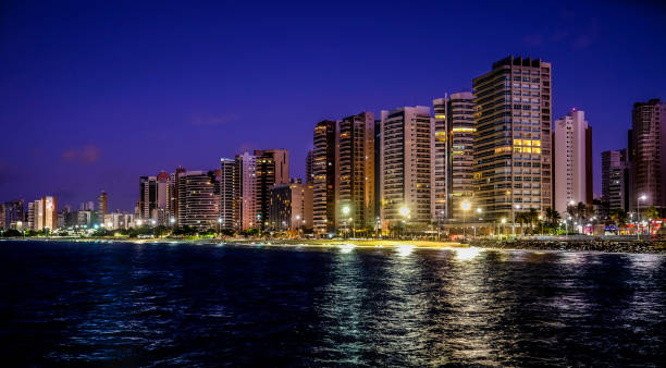 Night fortress Night view of Iracema Embankment in Fortaleza Ceará Brazil landscape arch photos stock pictures, royalty-free photos & images