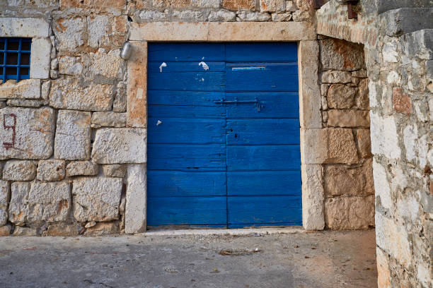 Wooden windows in a stone building