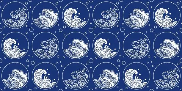 Vector illustration of Chinese wave pattern oriental style round shape