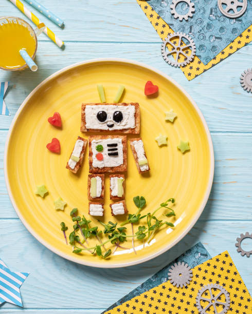 istock Kids breakfast toast look like a robot 1167800091