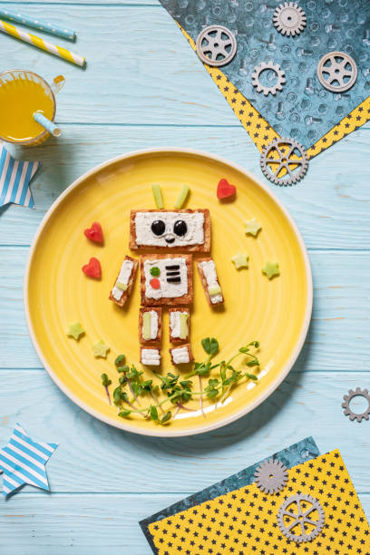 istock Kids breakfast toast look like a robot 1167800103
