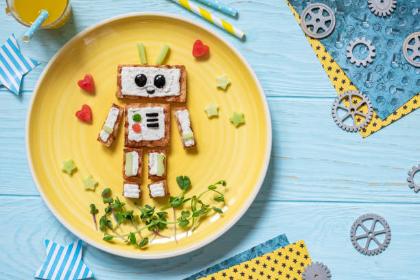 istock Kids breakfast toast look like a robot 1167800133