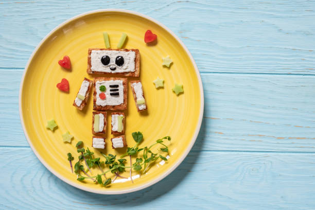 istock Kids breakfast toast look like a robot 1167800150