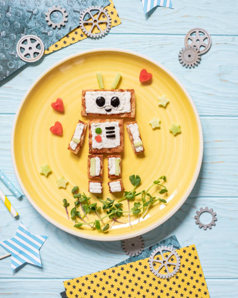 istock Kids breakfast toast look like a robot 1167800421