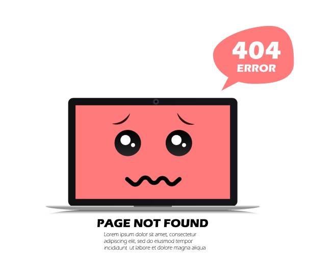 ilustraciones, imágenes clip art, dibujos animados e iconos de stock de 404 error en el portátil. página no encontrada. ilustración vectorial en estilo plano. - paper notebook page backgrounds