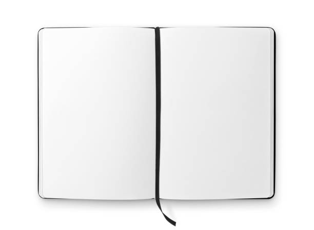 Blank Notebook with Ribbon Bookmark Open blank notebook with black ribbon bookmark isolated on white guest book photos stock pictures, royalty-free photos & images