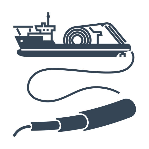 black icon cable layer ship vector art illustration