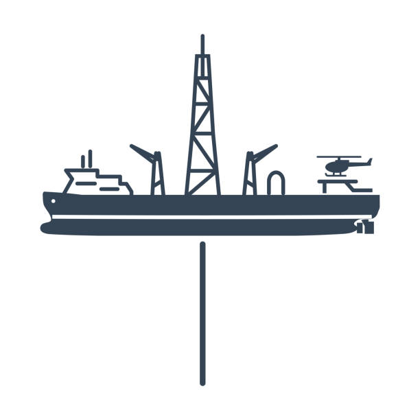 schwarzes icon bohrschiff, gas- und ölplattform - drillship stock-grafiken, -clipart, -cartoons und -symbole