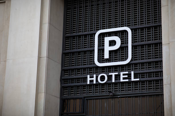 Car illuminated parking sign of a hotel with copy space