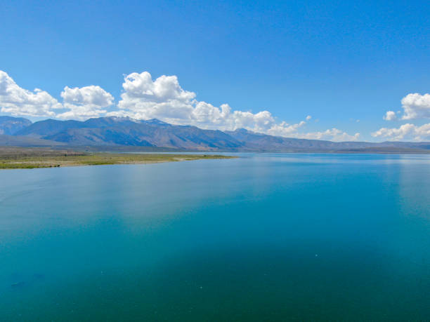 aerial view of mono lake blue clear water - mono county imagens e fotografias de stock