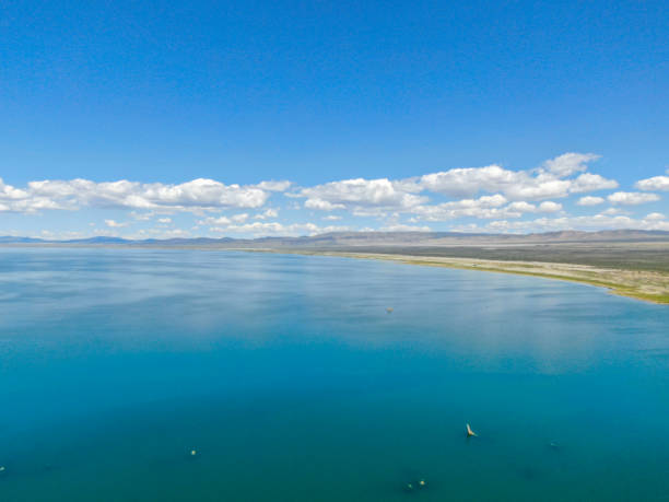 aerial view of mono lake blue clear water - mono county imagens e fotografias de stock