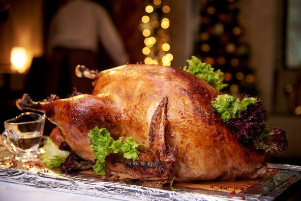 istock Appetizing baked turkey on a tray in a restaurant. 1167809478
