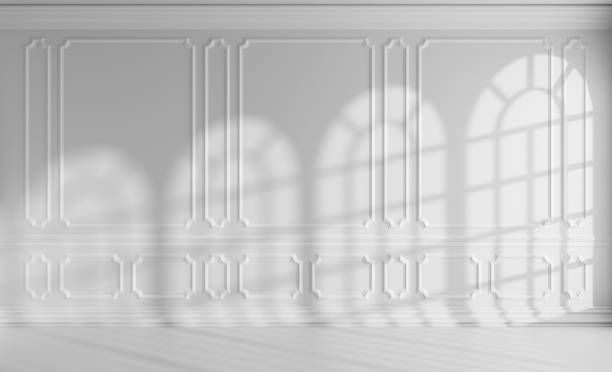 istock White room with classic style decor and rounded windows 1167812130