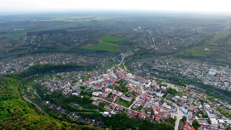 Panoramic Aerial drone view of old city