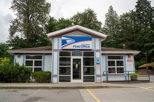 Marblemount, Washington - July 5, 2019: Exterior of the United States Post office in Marblemount, Washington in the North Cascades
