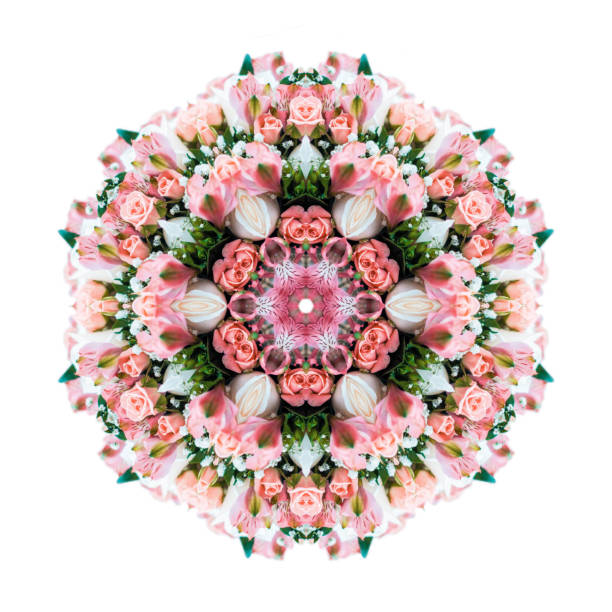 Flower Bouquet Of Roses And Orchids Mandala Isolated On White Background  Kaleidoscopic Effect Stock Photo - Download Image Now - iStock