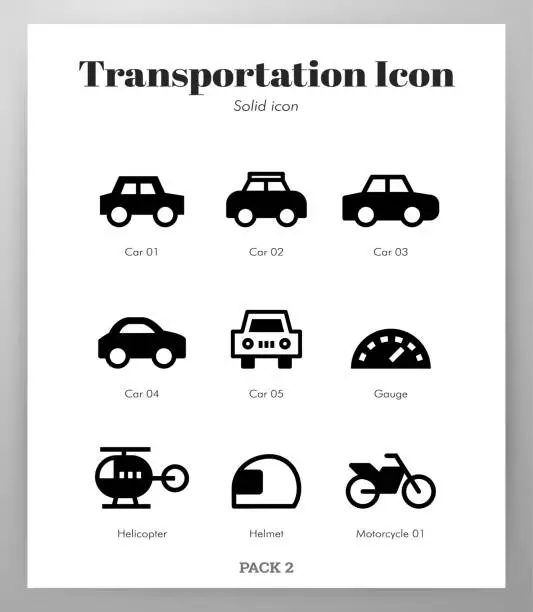 Vector illustration of Transportation icons Solid pack