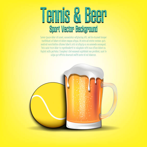 ilustraciones, imágenes clip art, dibujos animados e iconos de stock de bola de tenis con taza de cerveza - amateur tennis