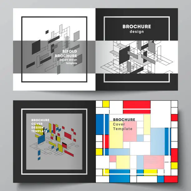 Vector illustration of The vector illustration of two covers templates for square design bifold brochure, magazine, flyer, booklet. Abstract polygonal background, colorful mosaic pattern, retro bauhaus de stijl design.