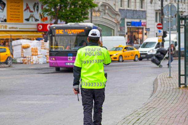 Traffic police in Istanbul stock photo