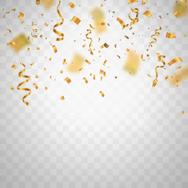 Golden flying blur confetti on transparent background . Template for Holiday vector illustration. Golden flying blur confetti on transparent background  Template for Holiday vector illustration ticker tape stock illustrations