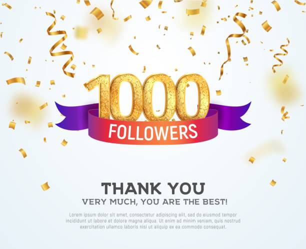 ilustrações, clipart, desenhos animados e ícones de comemorando 1000 seguidores com fita brilhante da cor. ilustração do vetor dos subscritores do cumprimento 1000th - banner anniversary vector button