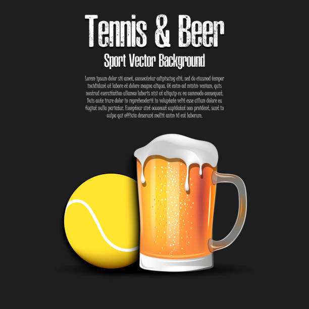 ilustraciones, imágenes clip art, dibujos animados e iconos de stock de bola de tenis con taza de cerveza - amateur tennis