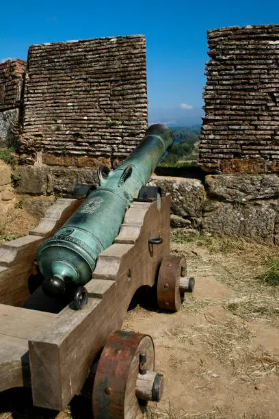Photo of Cannons of the fortress of Valença do Minho pointing towards the city from a battlement