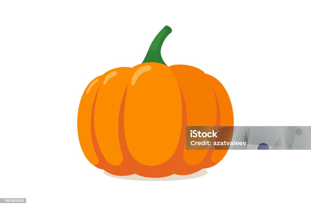 Calabaza naranja. Icono gráfico plano vegetal de Halloween de otoño aislado sobre fondo blanco. Ilustración vectorial - arte vectorial de Calabaza gigante libre de derechos