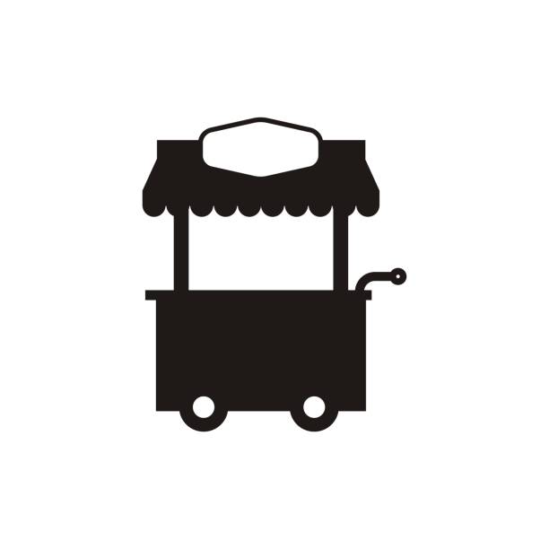 Mobile stall for selling food or drink. Simple icon in black and white. Simple icon illustrating a mobile stall. concession stand stock illustrations