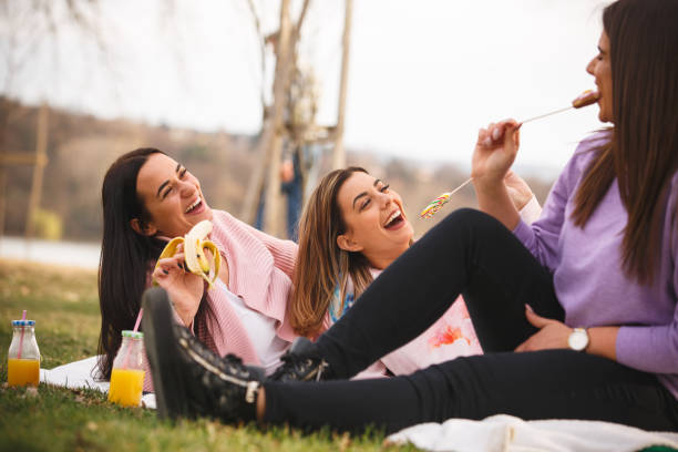 istock Friends having a laugh on their picnic in the park 1167863666