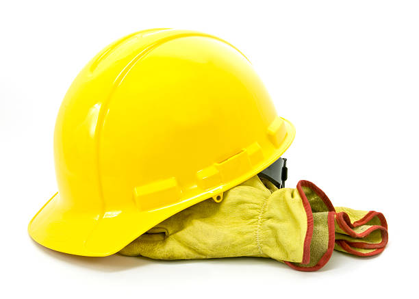 istock Yellow Hardhat and Leather Work Gloves -  Isolated on White 116786608