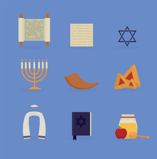 ユダヤ文化のフラットアイコンのセット - talit点のイラスト素材／クリップアート素材／マンガ素材／アイコン素材