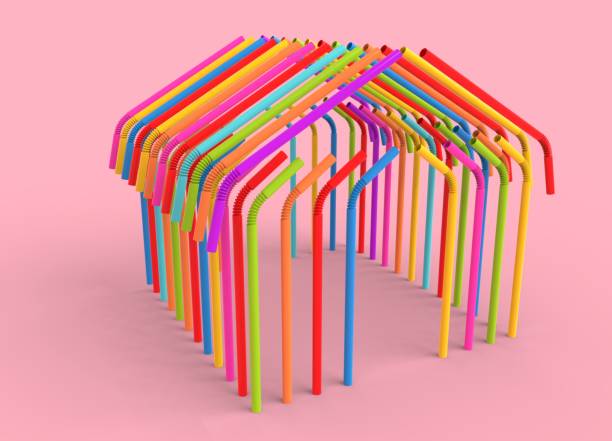 istock Plastic straws house concept of World Environment Day. 1167882288