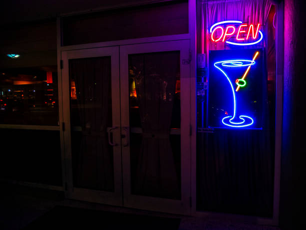 istock Open Sign with Cocktail Glass with Olive 1167882494