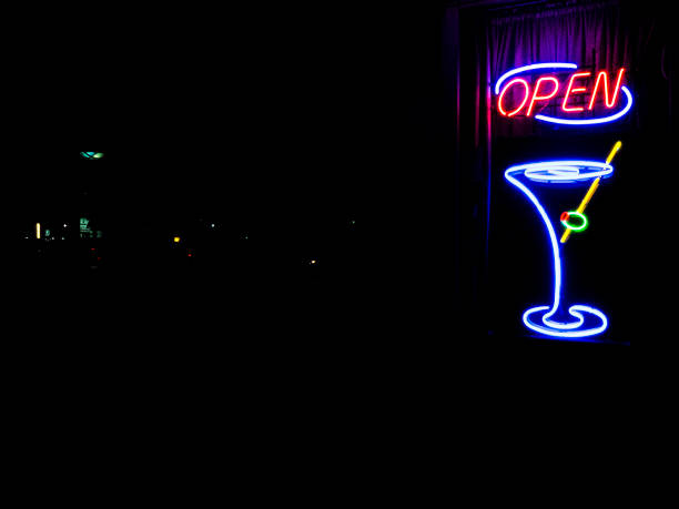 istock Open Sign with Cocktail Glass with Olive 1167883082