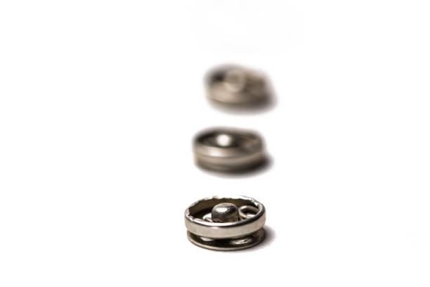 metal Snap on Buttons on white background. Close up  Macro Photography