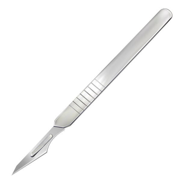 illustrazioni stock, clip art, cartoni animati e icone di tendenza di bisturi con lama rimovibile. strumento chirurgico manuale. medicina e salute. oggetto realistico isolato su sfondo bianco. vettore - medical supplies scalpel surgery equipment