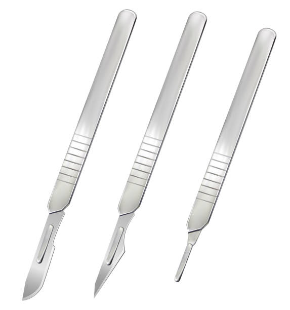 istock Scalpels with removable blades and a handle without a blade. Manual surgical instrument. Realistic objects on a white background. Vector illustration 1167889131