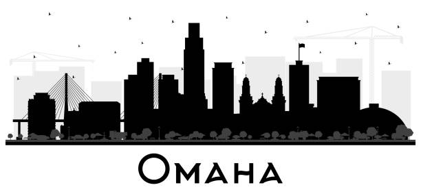 Omaha Nebraska City Skyline Silhouette with Black Buildings Isolated on White. Omaha Nebraska City Skyline Silhouette with Black Buildings Isolated on White. Vector Illustration. Business Travel and Tourism Concept with Historic Architecture. Omaha USA Cityscape with Landmarks. omaha stock illustrations